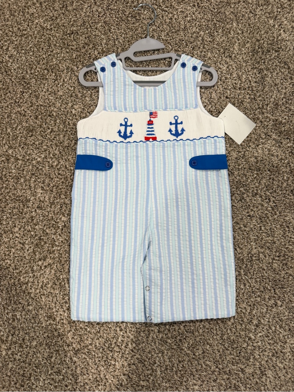 Striped Blue Nautical Embroidered Baby One-Piece
